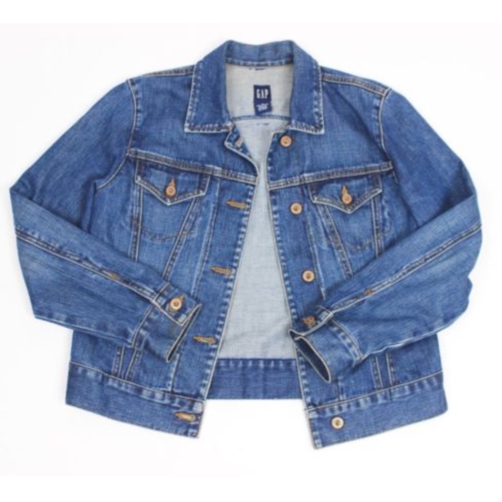 Gap Jean Jacket Denim Blue Small Button Distressed